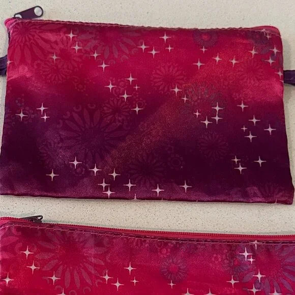2 Mauve Pink Satin Travel Cosmetic Pouch - Picture 3 of 5